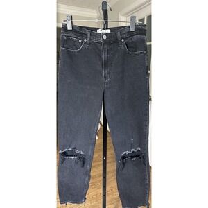 Abercrombie & Fitch The Mom Jeans 26 2R Black High Rise Distressed Ripped Hem